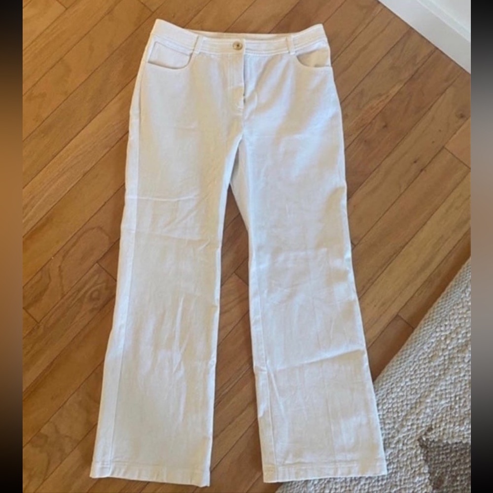 St. John White Bootcut Linen-Blend Pants